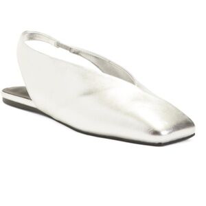 NWT TONY BIANCO Silver Shimmer Leather Hoop Slingback Flats Size US 8
